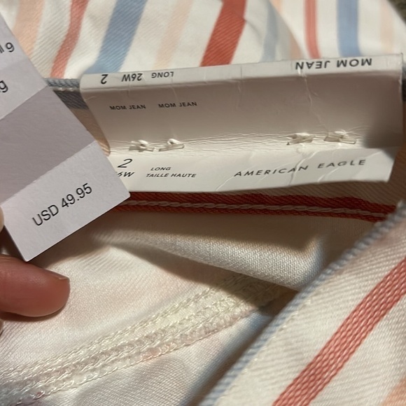 American Eagle Outfitters White Striped Straight Leg mom Jeans - Picture 9 of 12